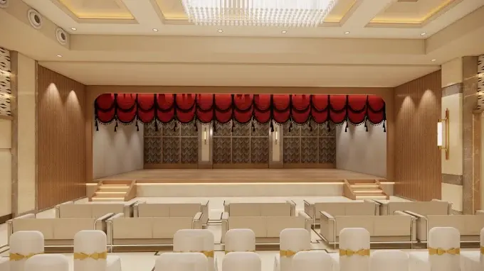 Golden Banquet event stage featured image for banquet hall versus marriage hall versus function hall article